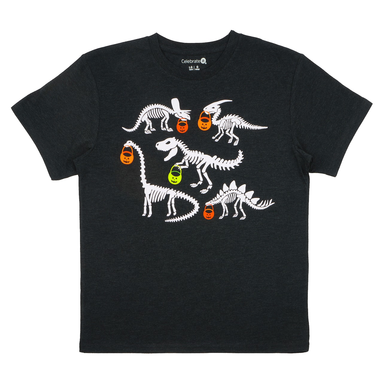 Charcoal Dinosaur Skeletons Youth Crew Neck T-Shirt by Celebrate It™